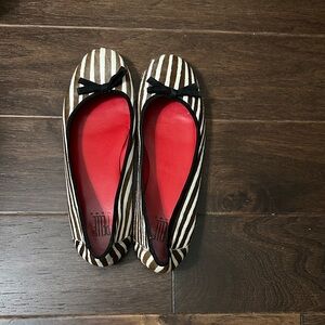 Pelle Moda Zebra Smooth Hair Stripe Flats with Black Velvet Trim & Bow